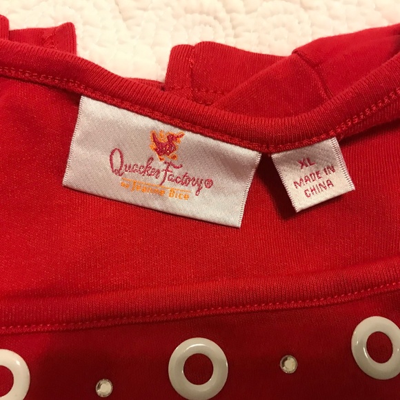 QF square neck red top embellished with white grommets & rhinestones (XL) - Picture 2 of 12